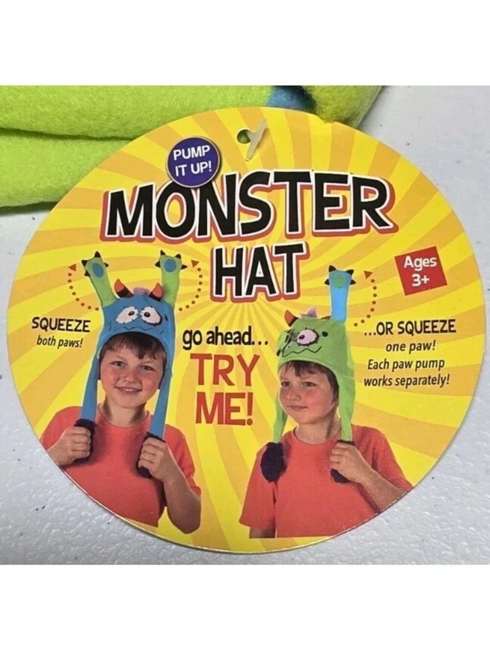 Monster Hat w/Moving Paws Ages 3+ Blue/Green One Size